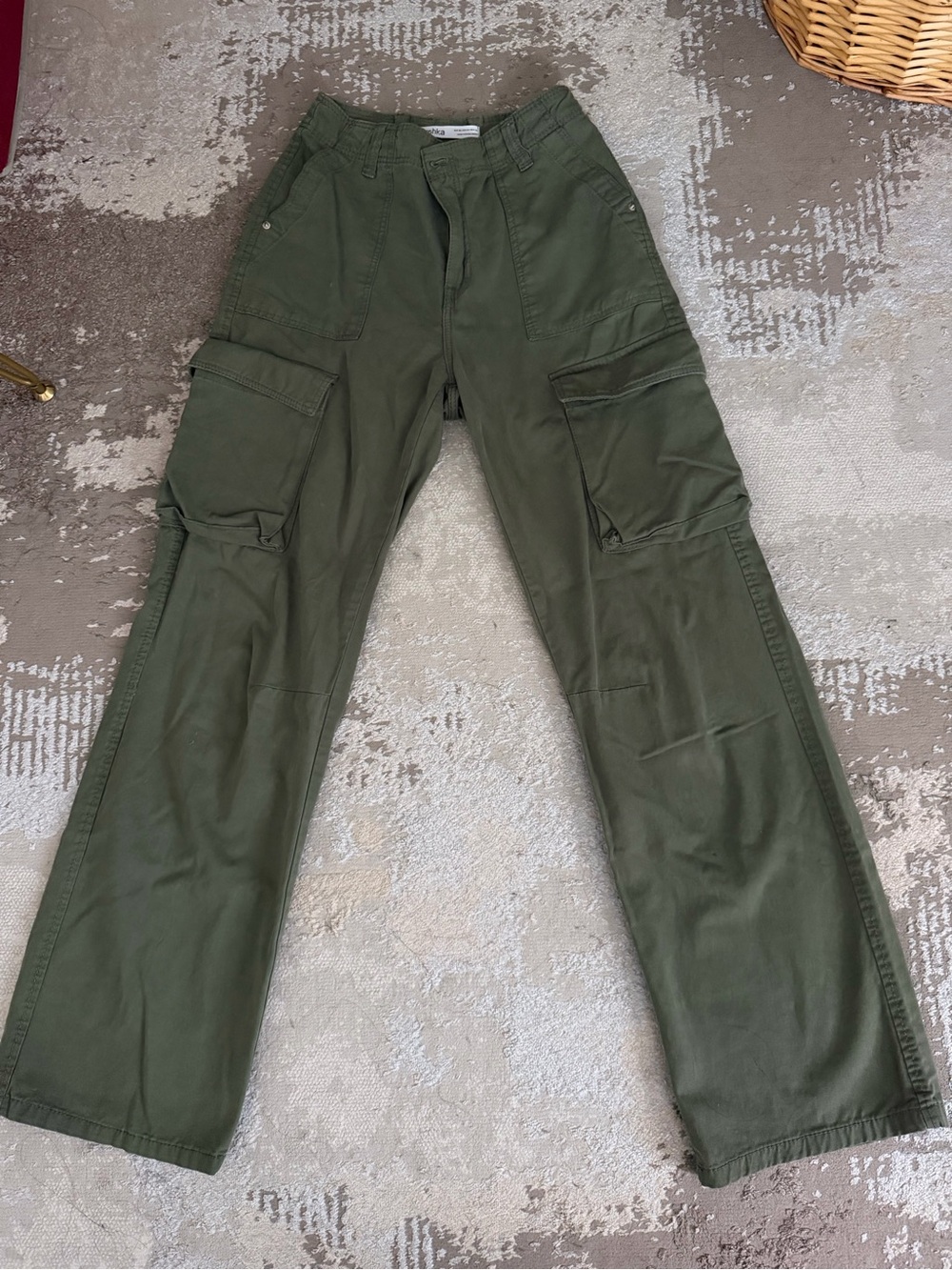 Bershka Military Green Straight-Leg Cargo Trousers